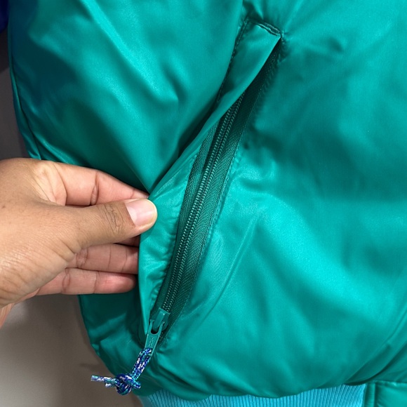 Bold Pink Puffer Jacket with Blue and Green Details - Picture 10 of 14